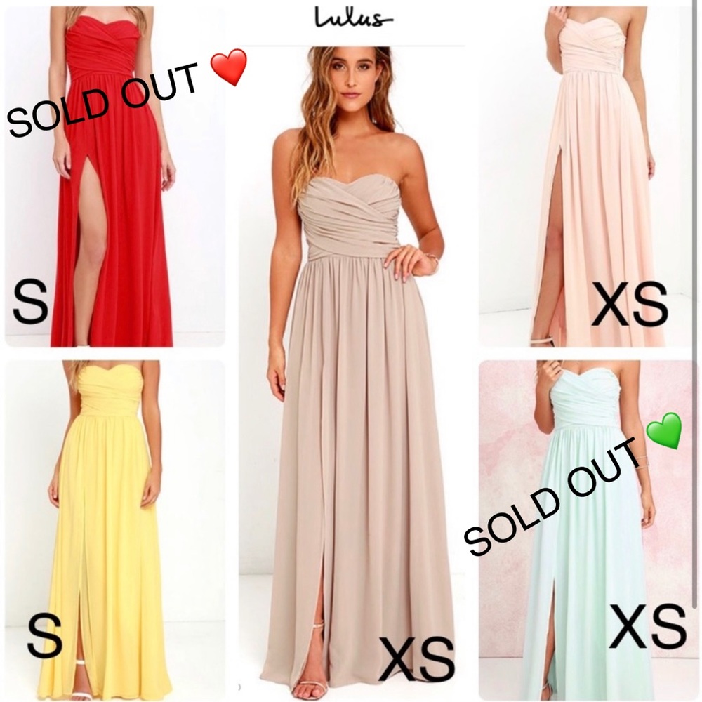 Lulus Moonlight Serenade Strapless Maxi Dress New No alterations 3 color left XS - Picture 2 of 4